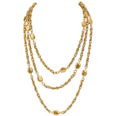 1970s Vintage Chanel Extra Long Gold Sautoir Necklace