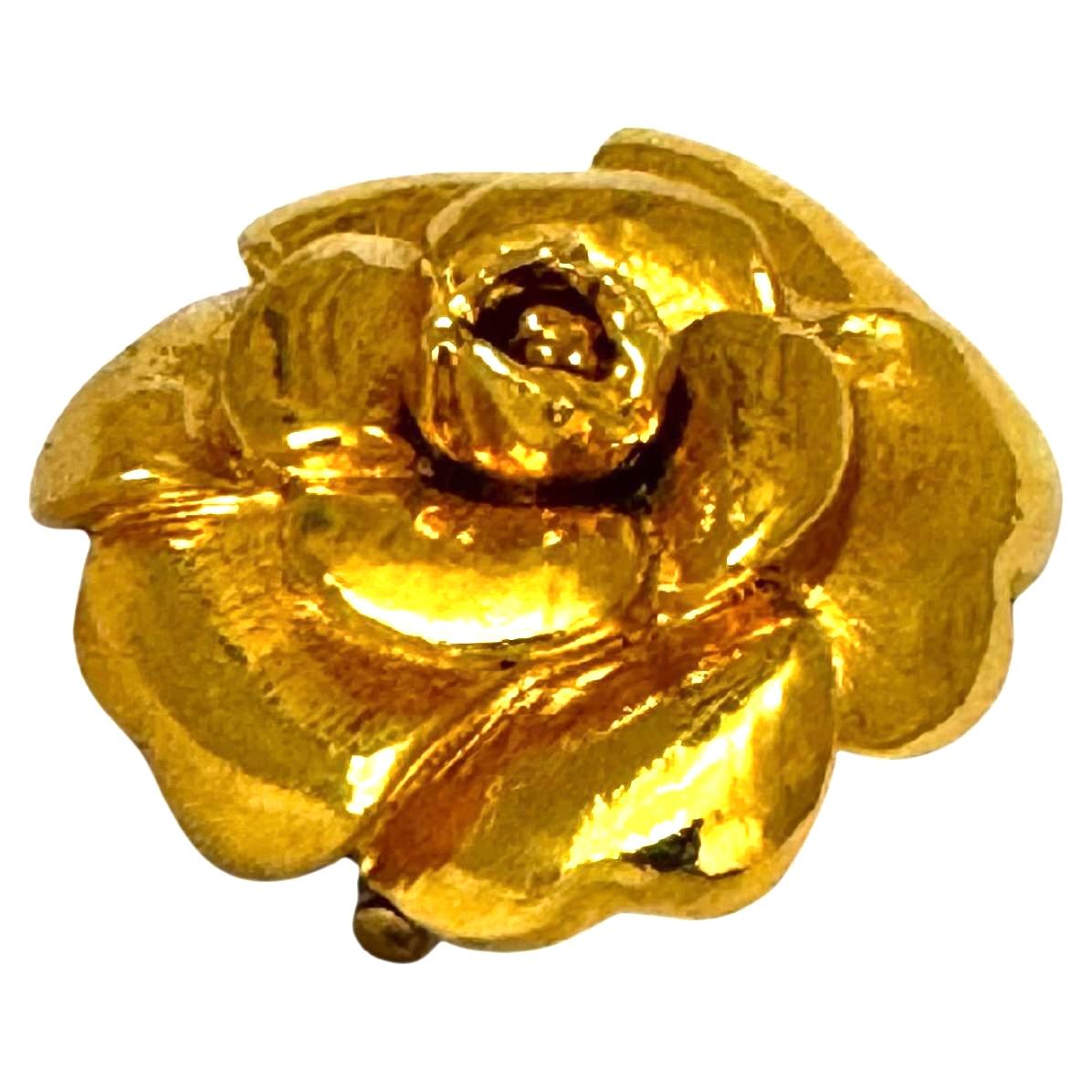 Women's or Men's 1970s Vintage CHANEL Gold Plated Camellia Brooch For Sale