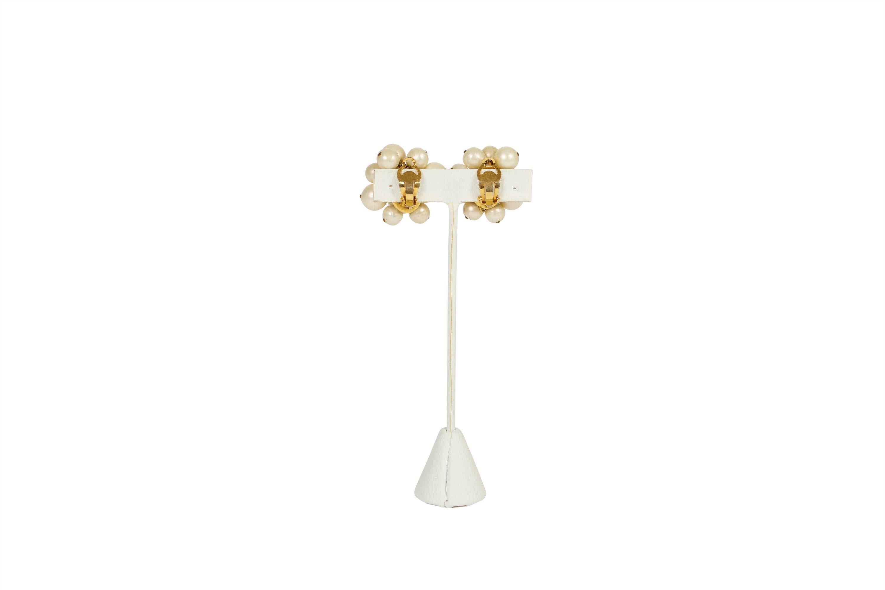 pearl cluster clip on earrings