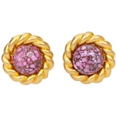 1970's Vintage Chanel  Runway Pink Gripoix Clip Earrings
