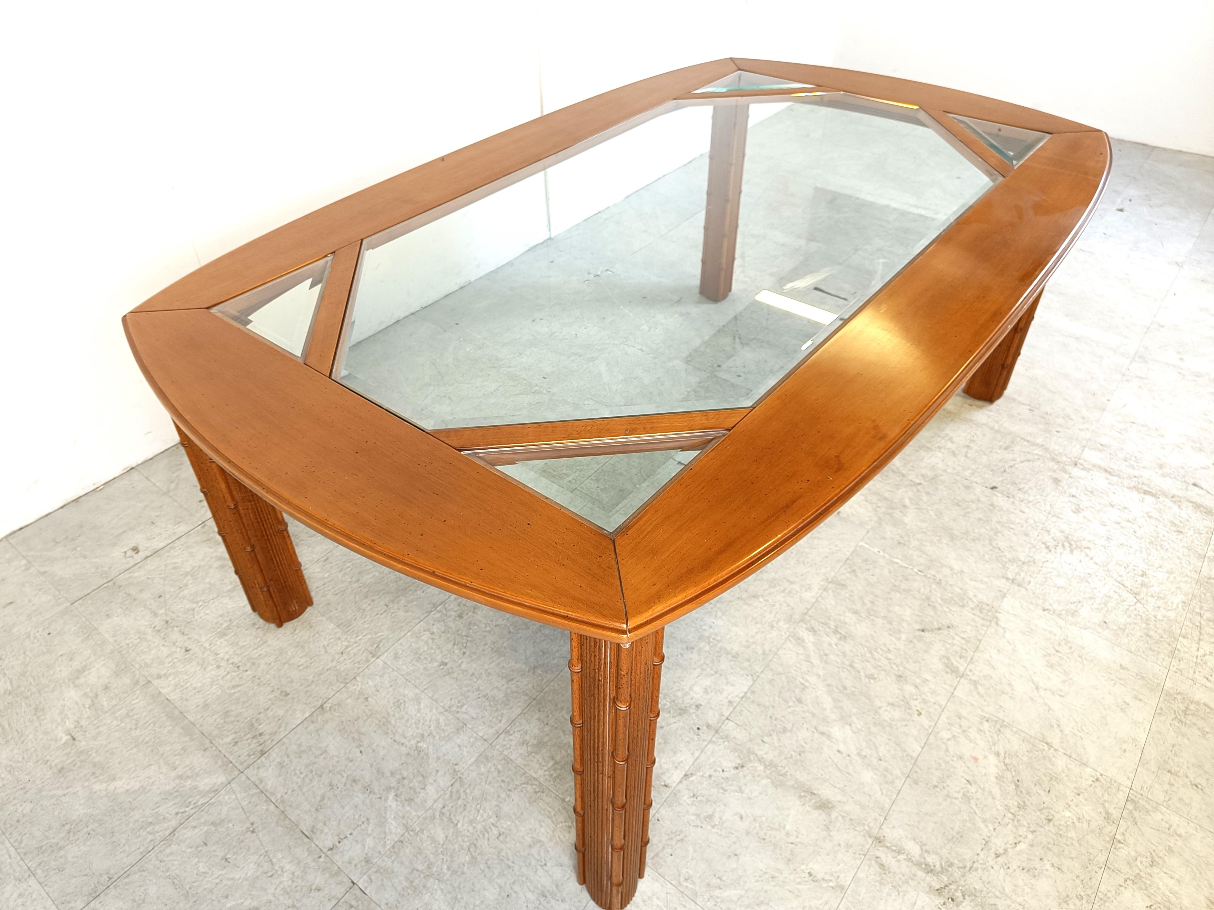 1970s Vintage Chinoiserie Faux Bamboo dining table For Sale 4