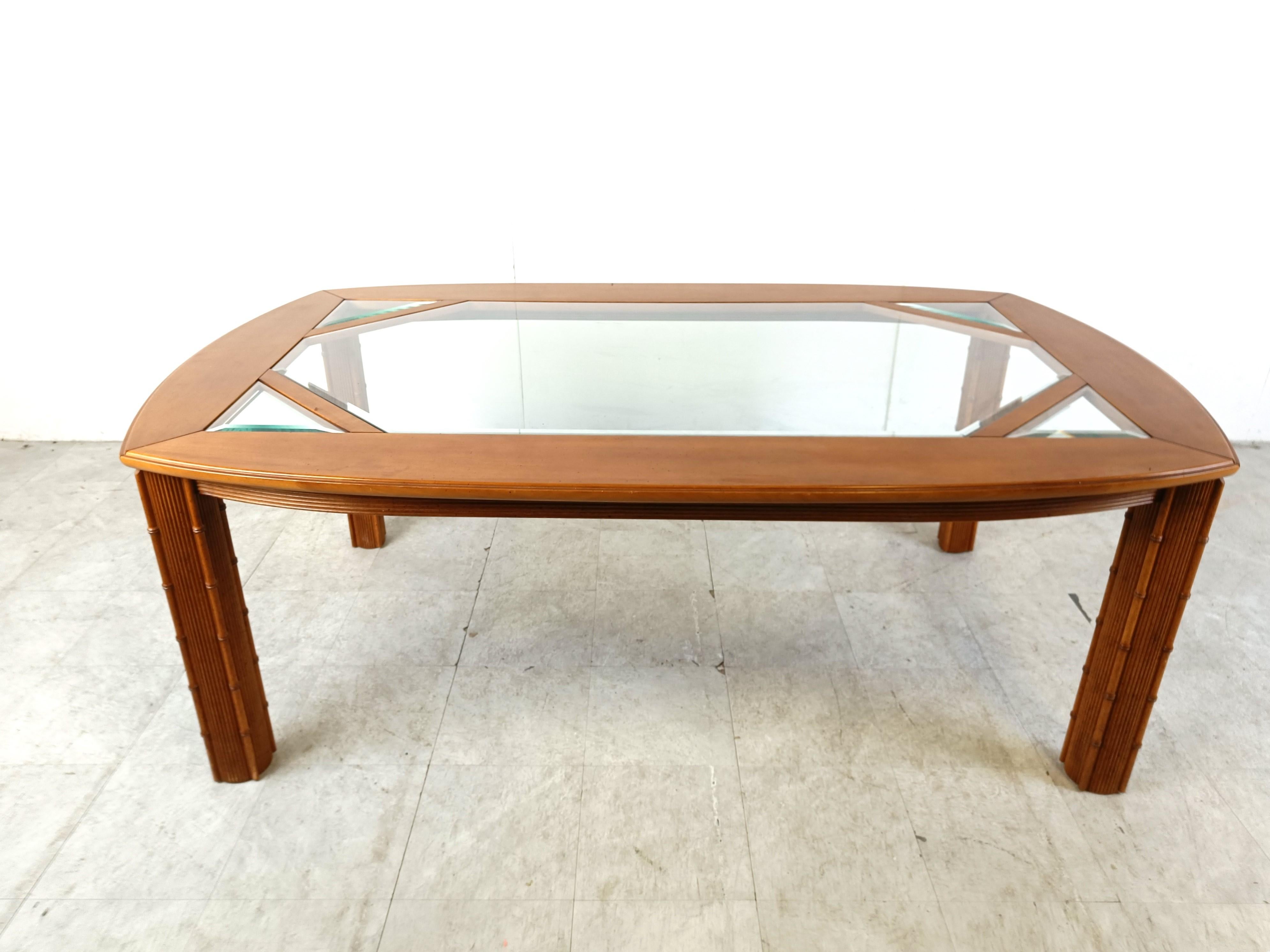 Mid-Century Modern 1970s Vintage Chinoiserie Faux Bamboo dining table For Sale