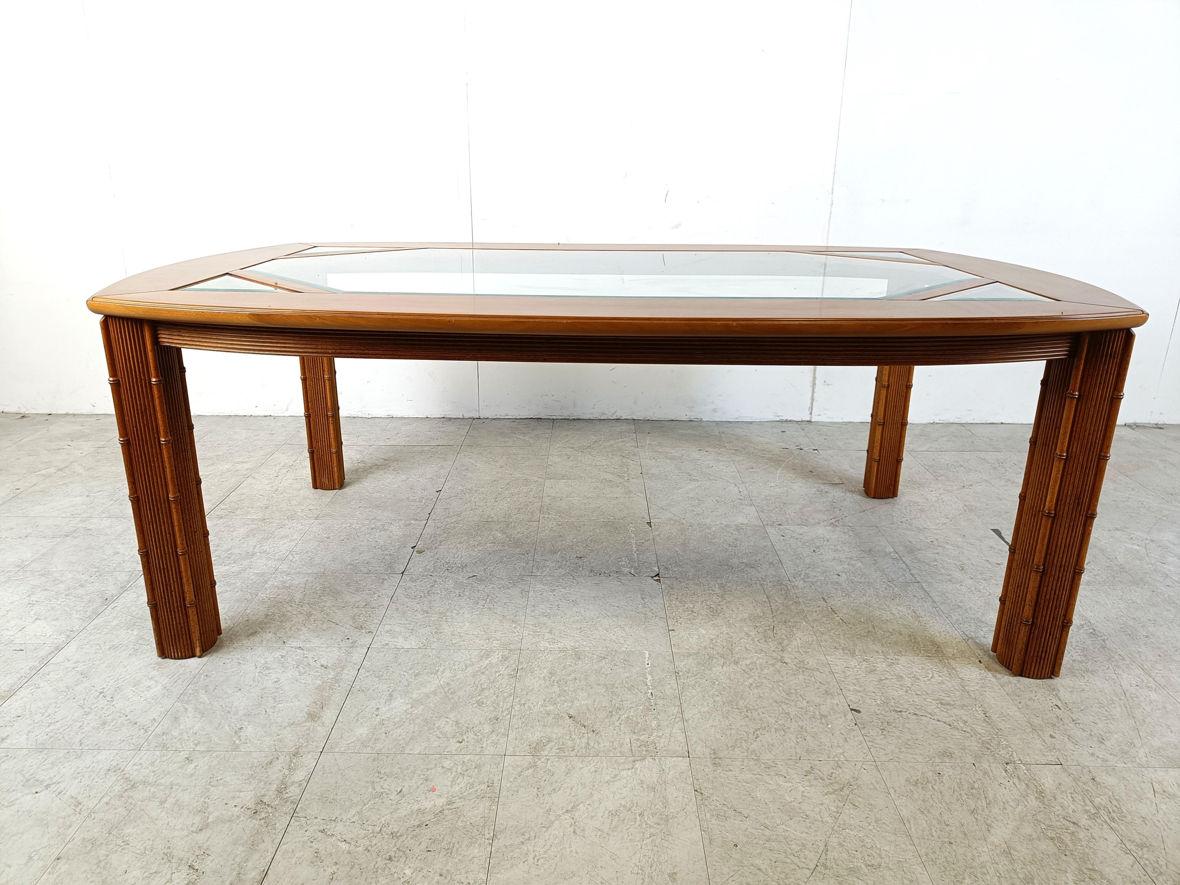 French 1970s Vintage Chinoiserie Faux Bamboo dining table For Sale