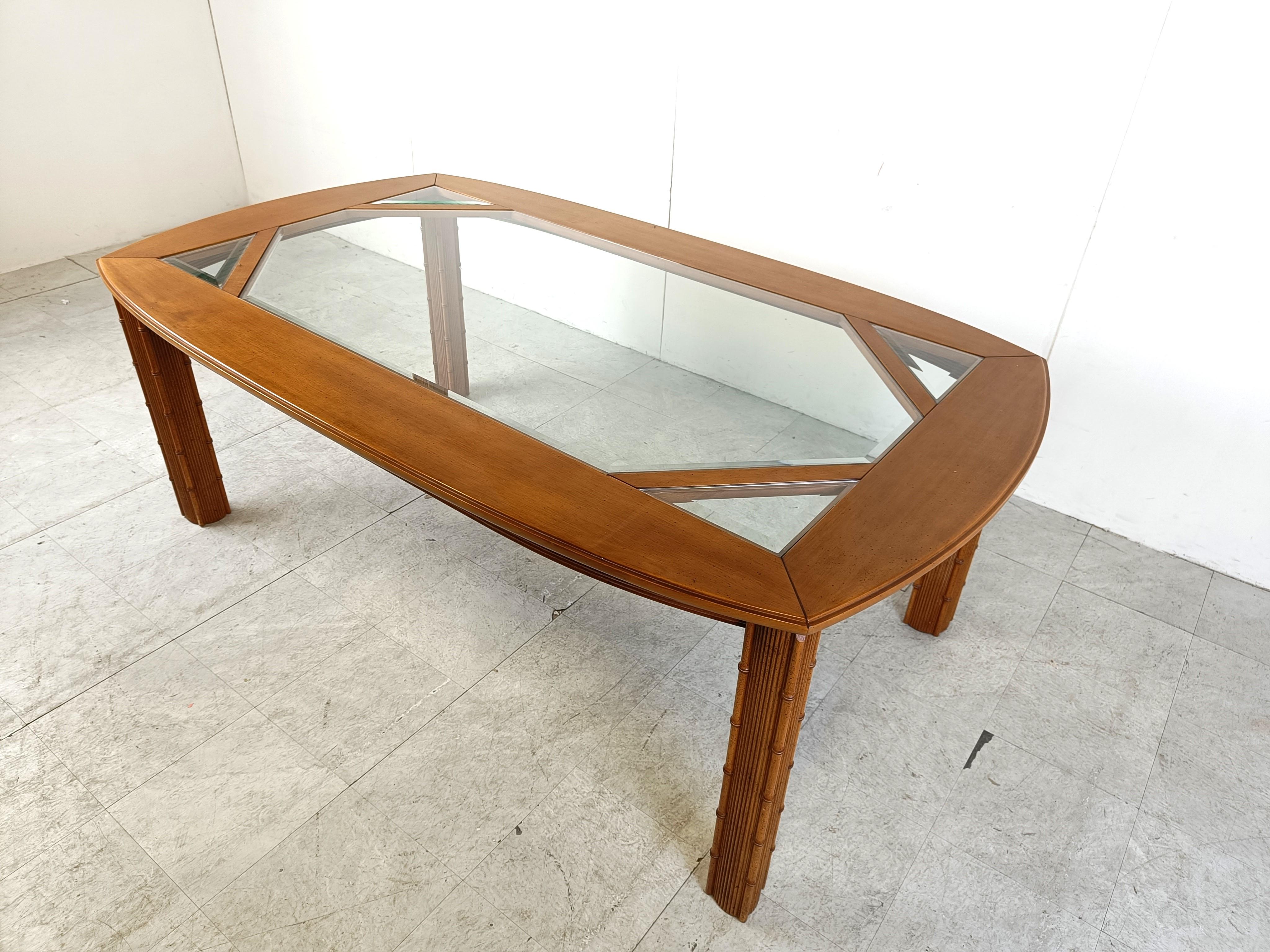 1970s Vintage Chinoiserie Faux Bamboo dining table For Sale 1