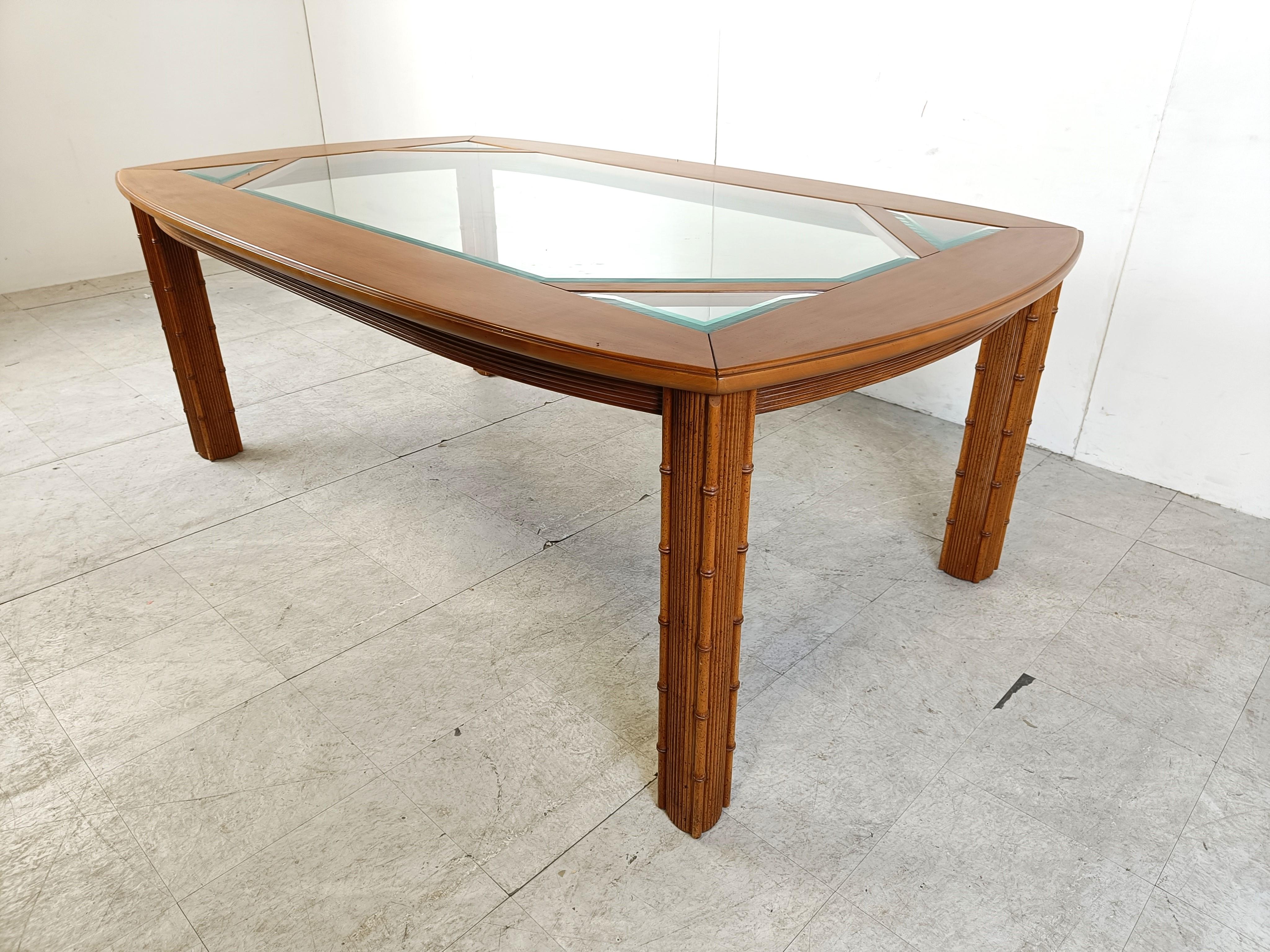 1970s Vintage Chinoiserie Faux Bamboo dining table For Sale 2