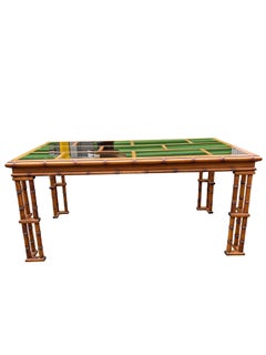 1970s Vintage Chinoiserie Faux Bamboo Rattan Style Dining Table Made in England