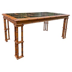 1970s Vintage Chinoiserie Faux Bamboo Rattan Style Dining Table Made in England