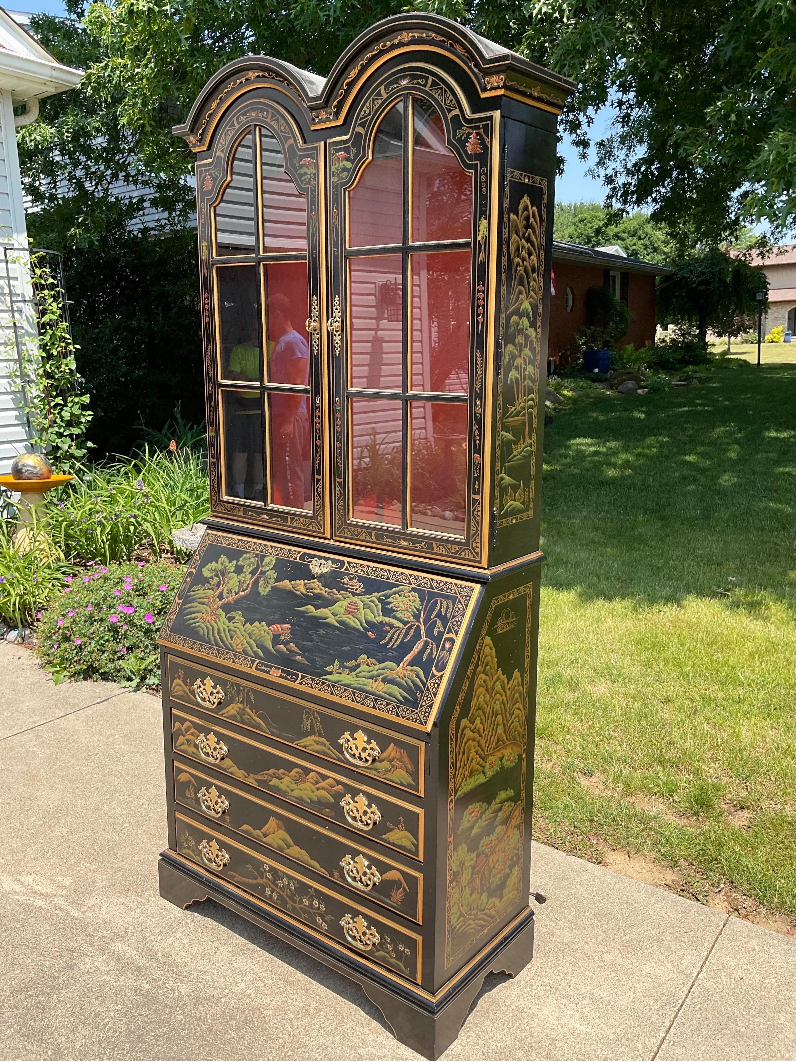 North American 1970s Vintage Chinoiserie Secretary From Jasper Cabinet Co For Sale