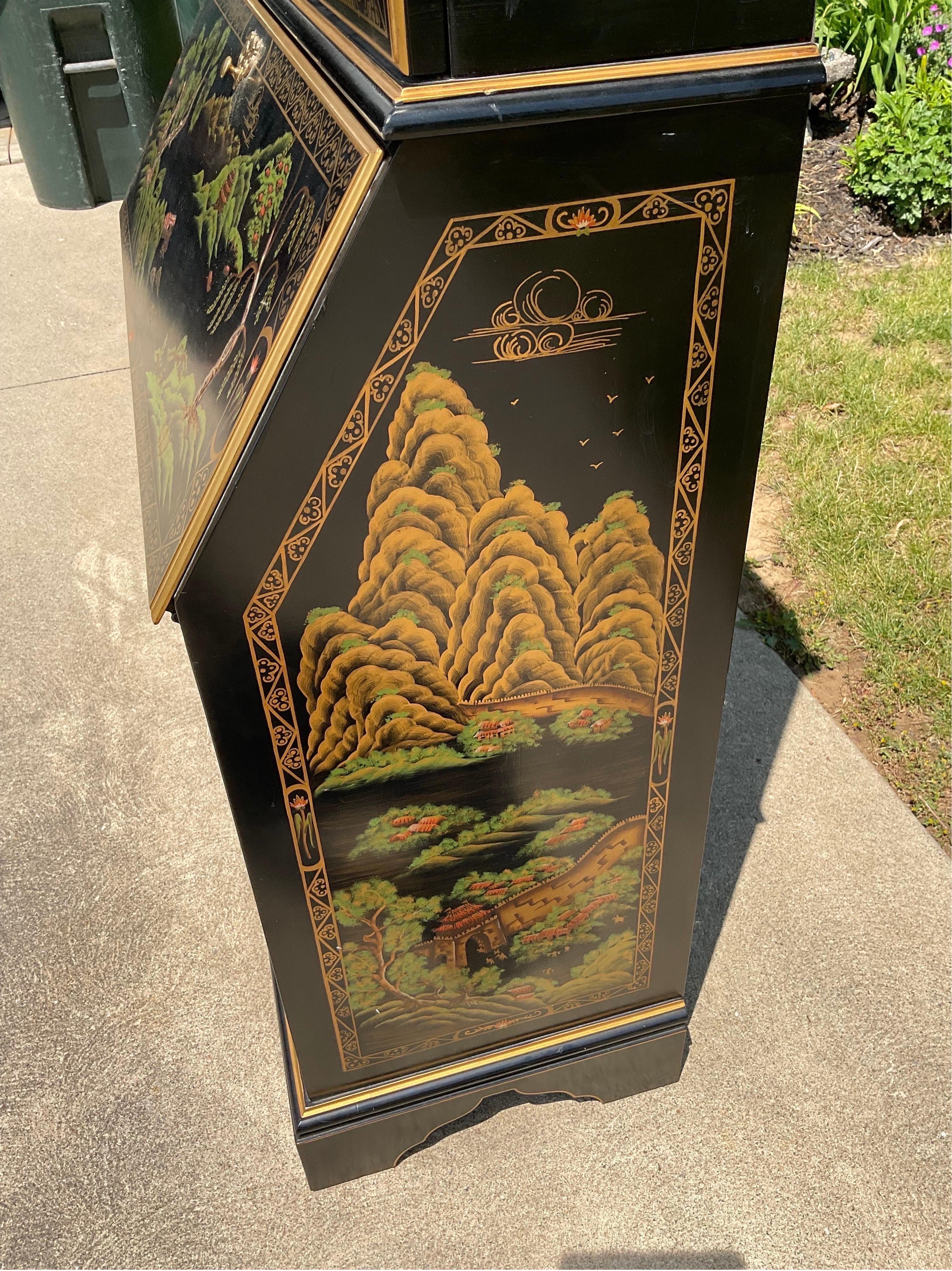 Hand-Carved 1970s Vintage Chinoiserie Secretary From Jasper Cabinet Co For Sale