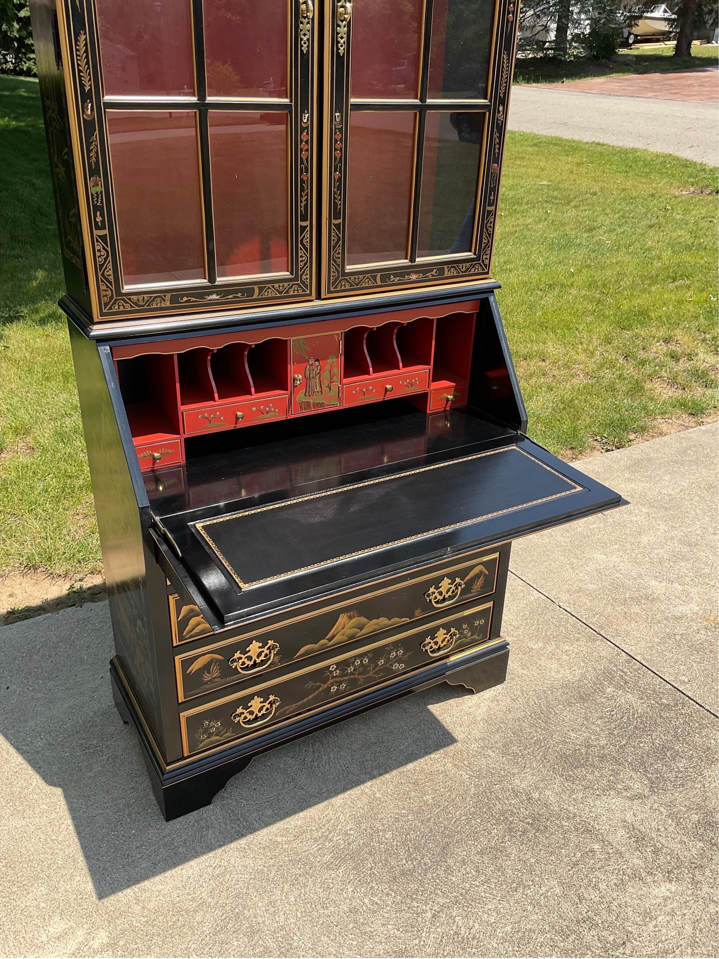 Lacquer 1970s Vintage Chinoiserie Secretary From Jasper Cabinet Co For Sale