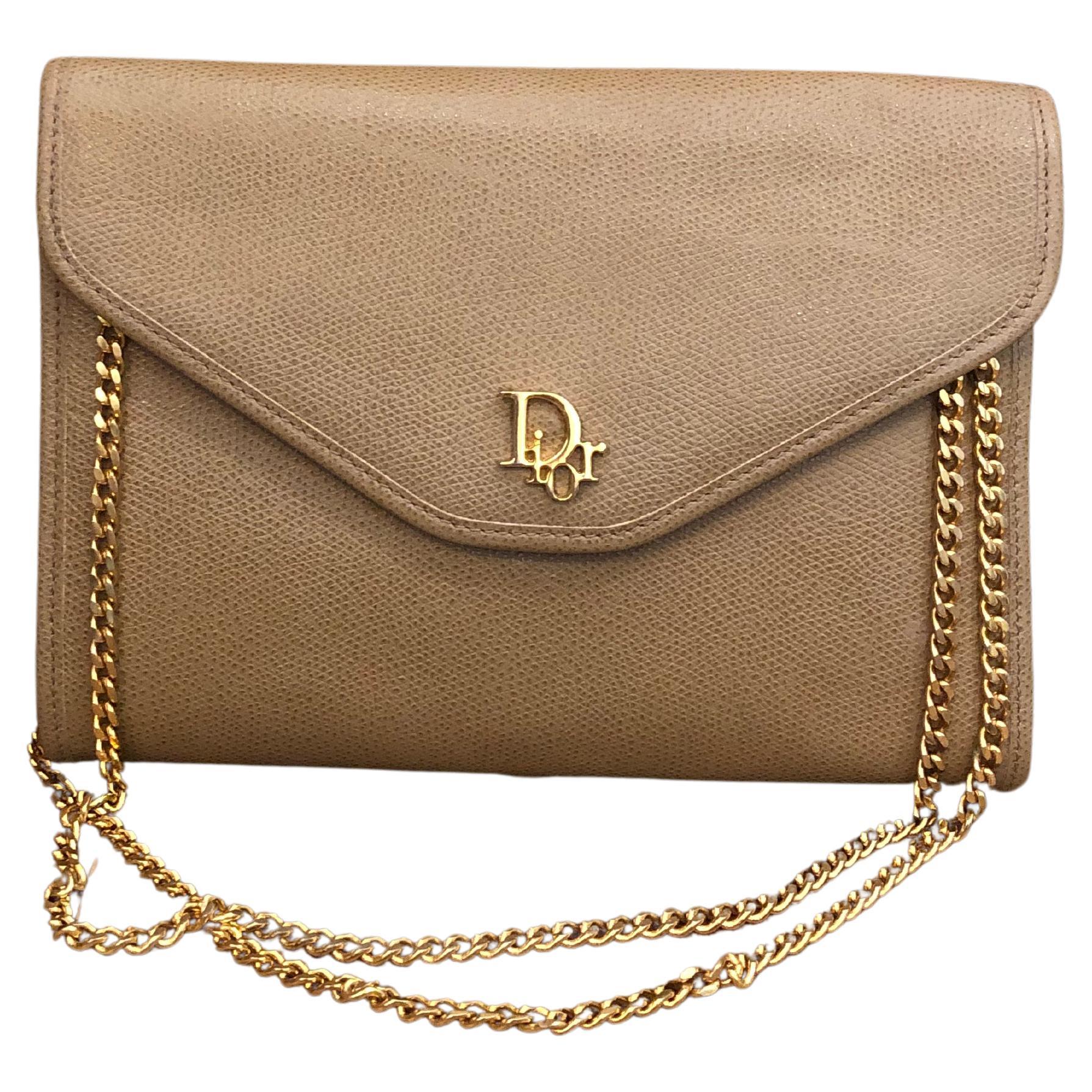Vintage CHRISTIAN DIOR Beige Leather Chain Bag Small