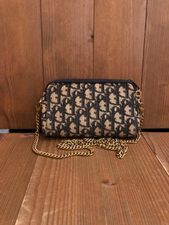 1970s Vintage CHRISTIAN DIOR Navy Jacquard Trotter Lipstick Pouch (Altered)