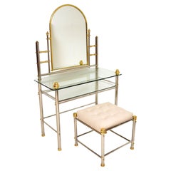 1970s Vintage Chrome & Brass Dressing Table with Stool