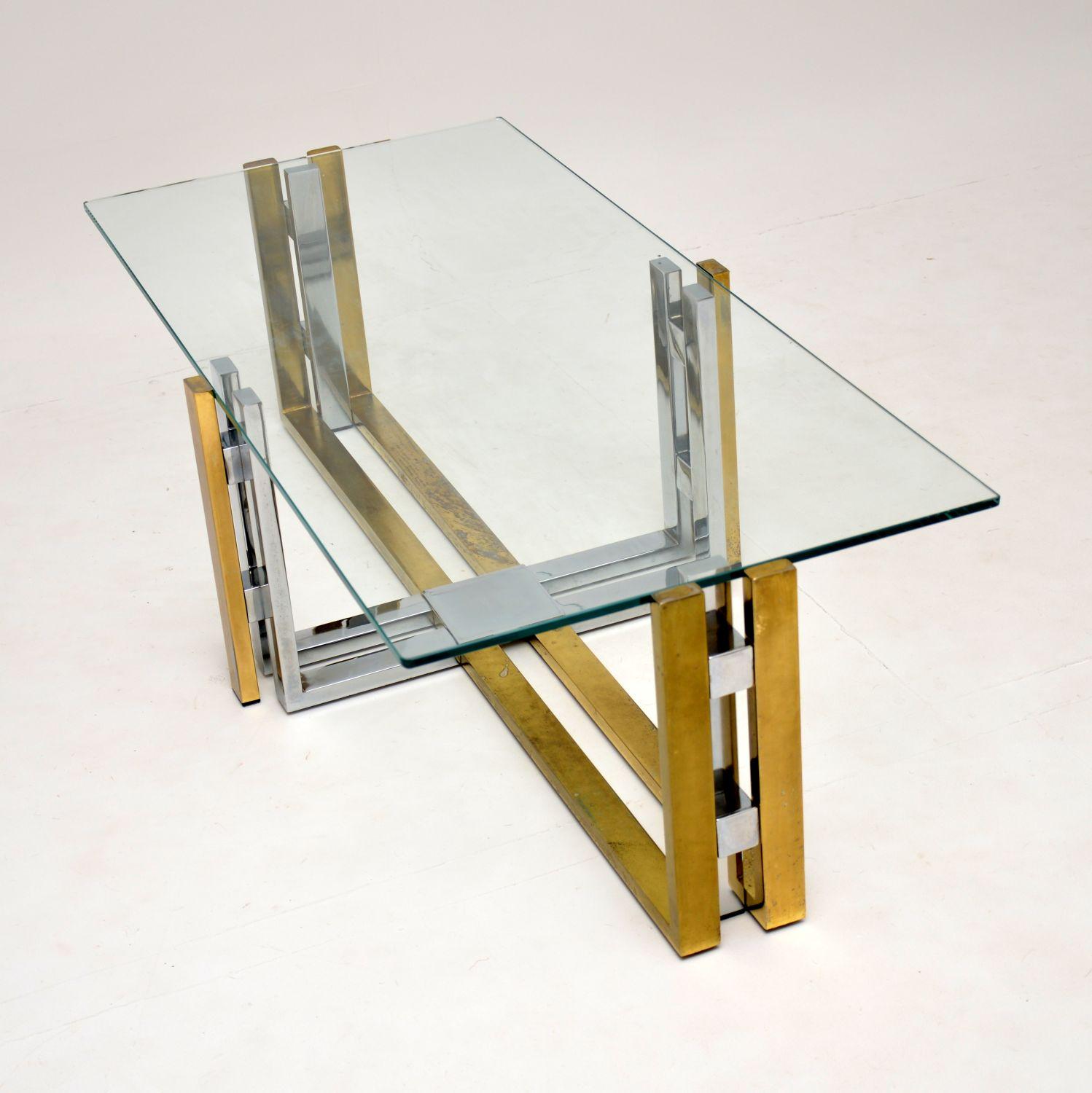 1970s Vintage Chrome Brass and Glass Coffee Table 6