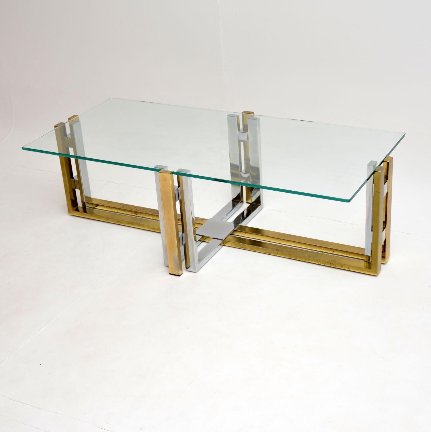 Mid-Century Modern 1970s Vintage Chrome Brass and Glass Coffee Table