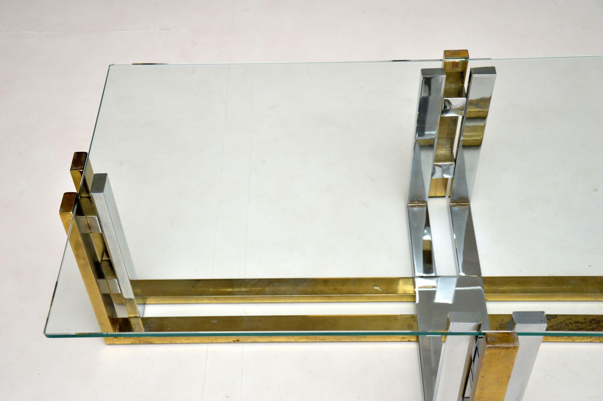 1970s Vintage Chrome Brass and Glass Coffee Table In Good Condition In London, GB