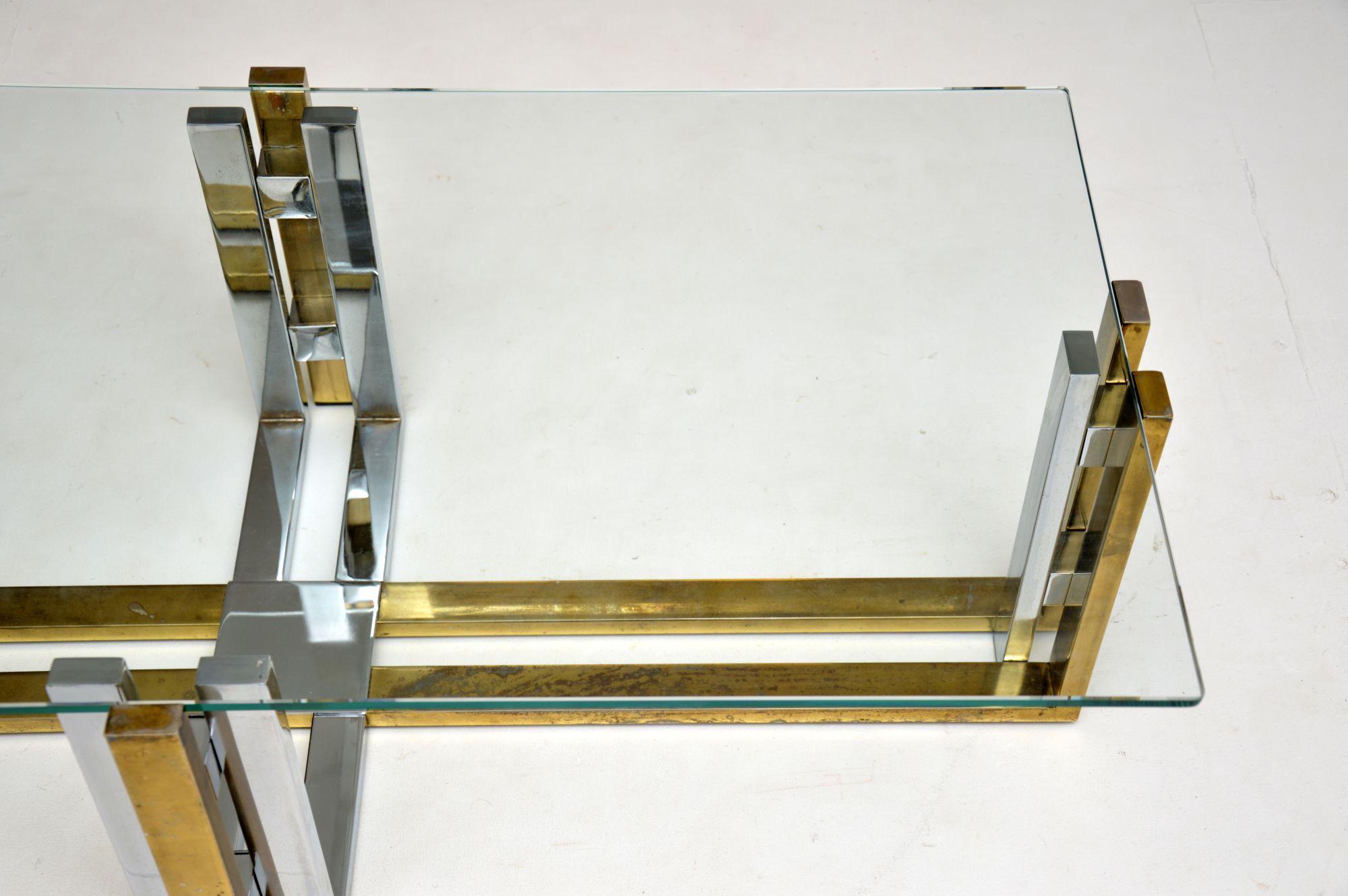 20th Century 1970s Vintage Chrome Brass and Glass Coffee Table