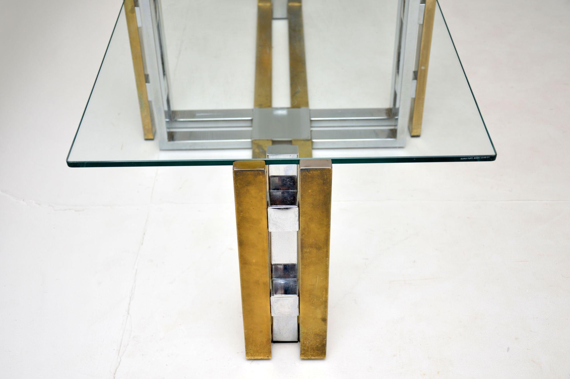 1970s Vintage Chrome Brass and Glass Coffee Table 2