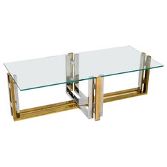 1970s Vintage Chrome Brass and Glass Coffee Table