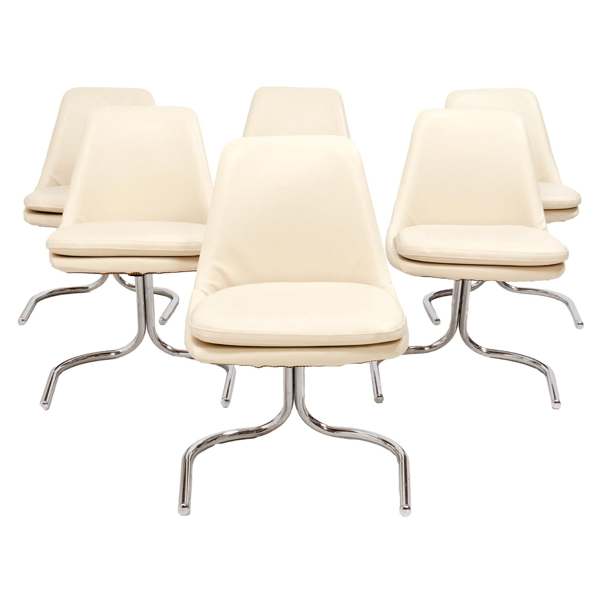 1970s Vintage Chrome Cantilever Dining Chairs, Set of 6