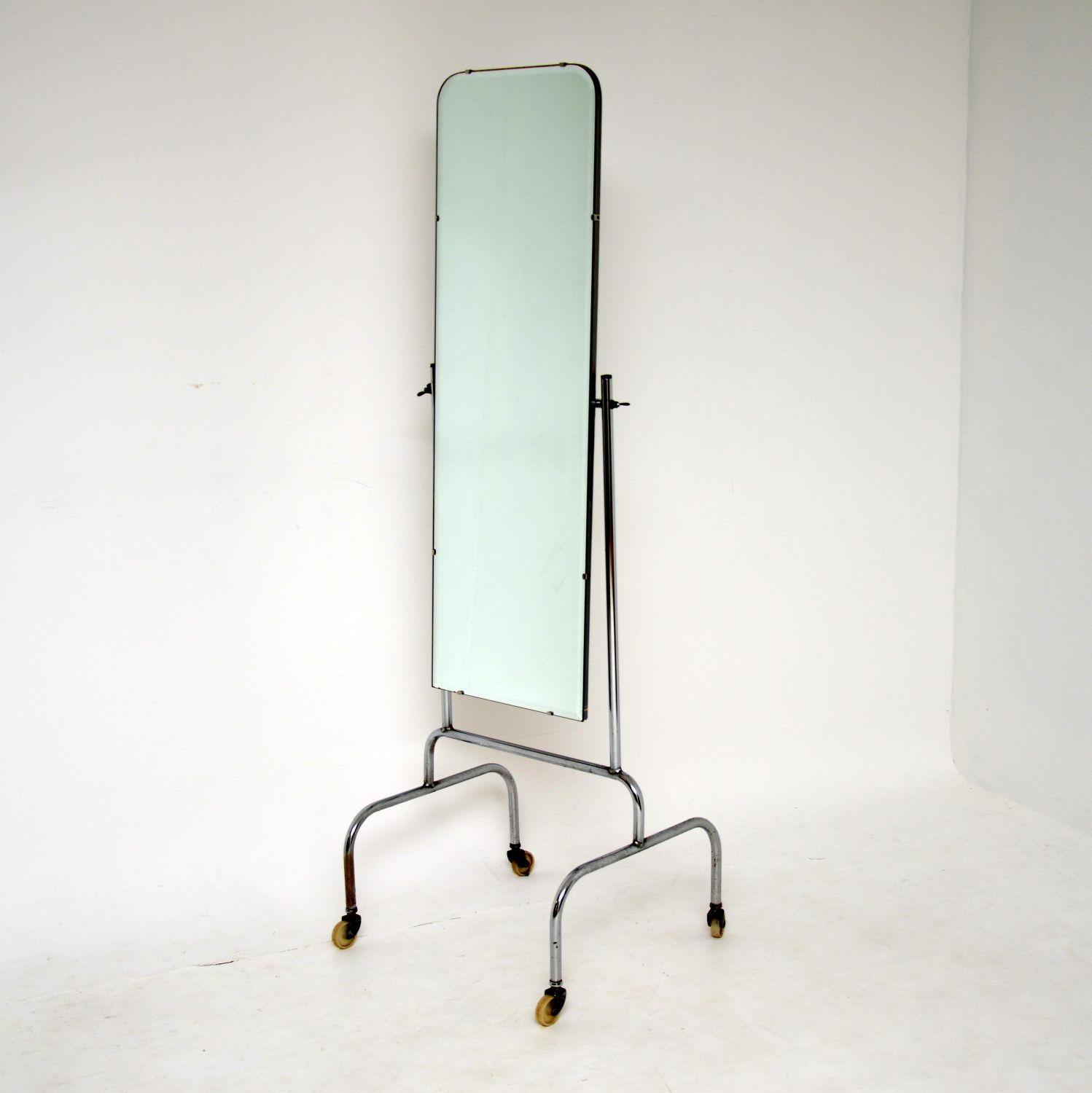 Mid-Century Modern 1970's Vintage Chrome Cheval Mirror