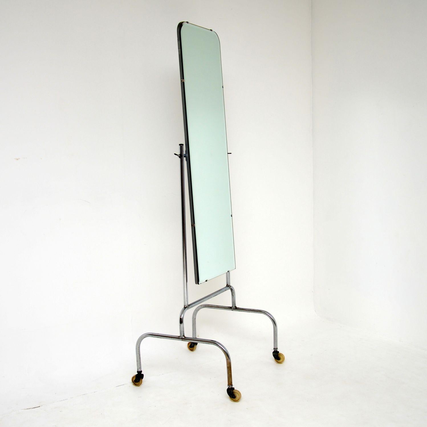 English 1970's Vintage Chrome Cheval Mirror
