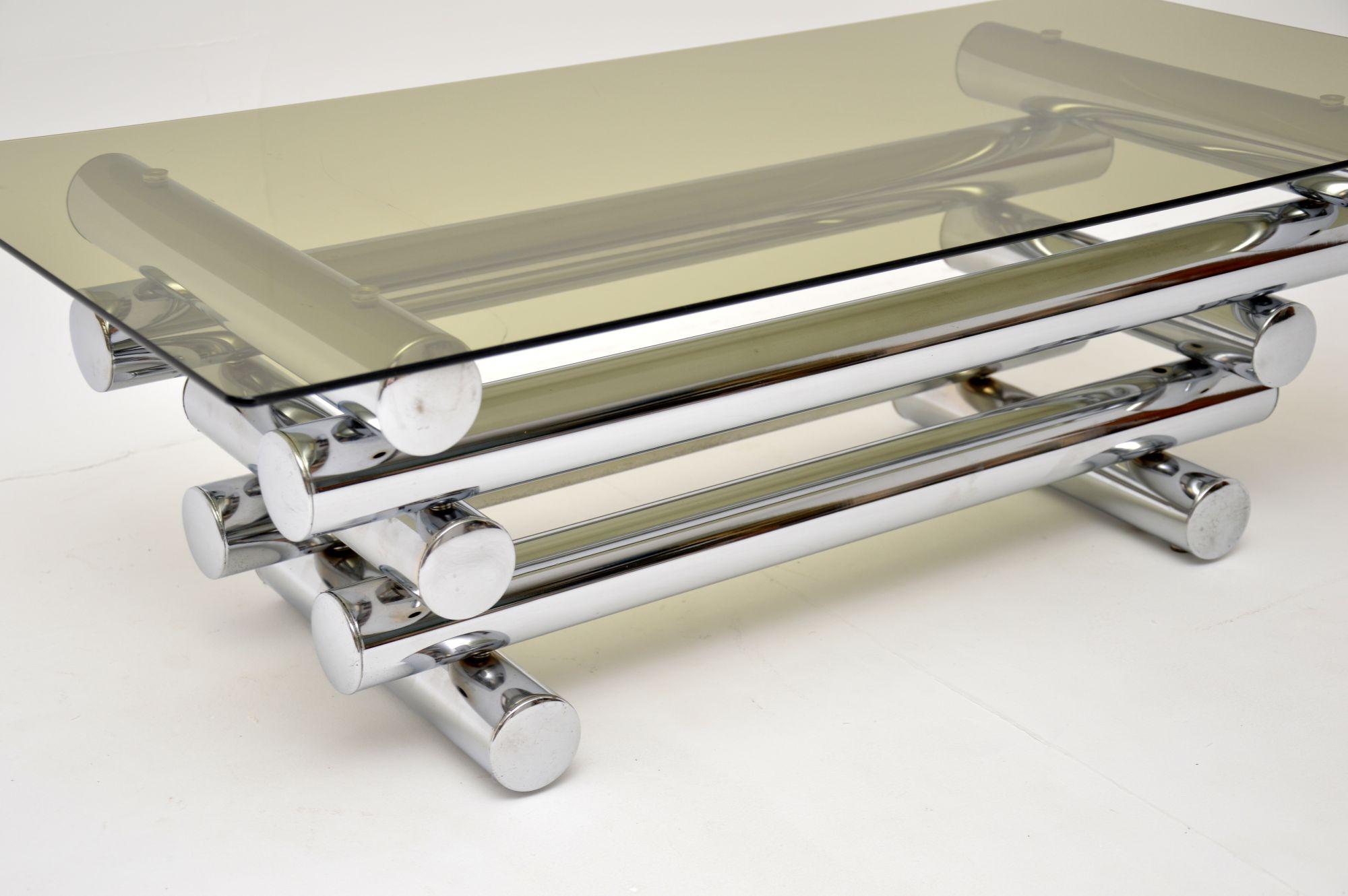 Mid-Century Modern 1970's Vintage Chrome Coffee Table by Pieff