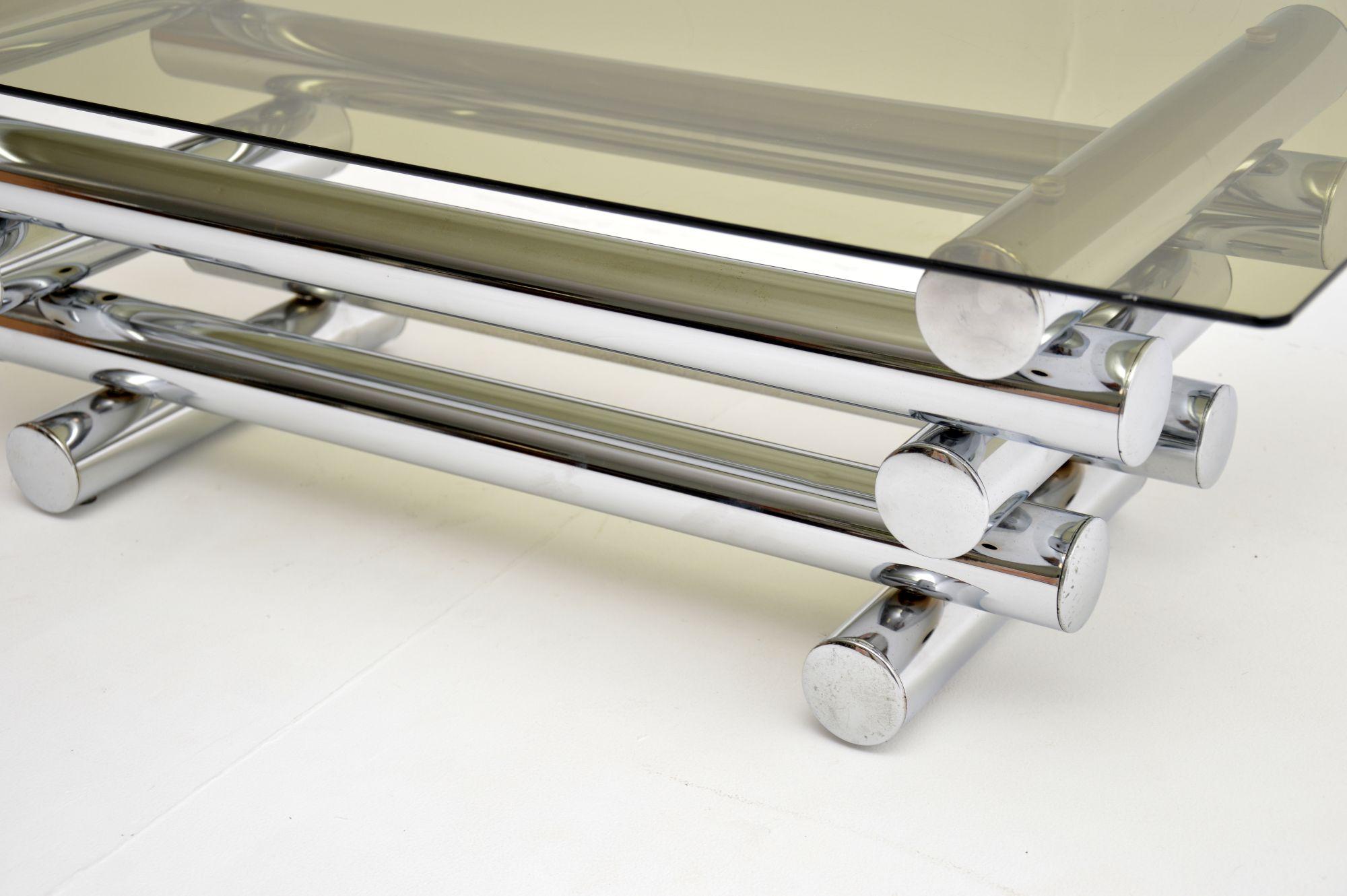 British 1970's Vintage Chrome Coffee Table by Pieff