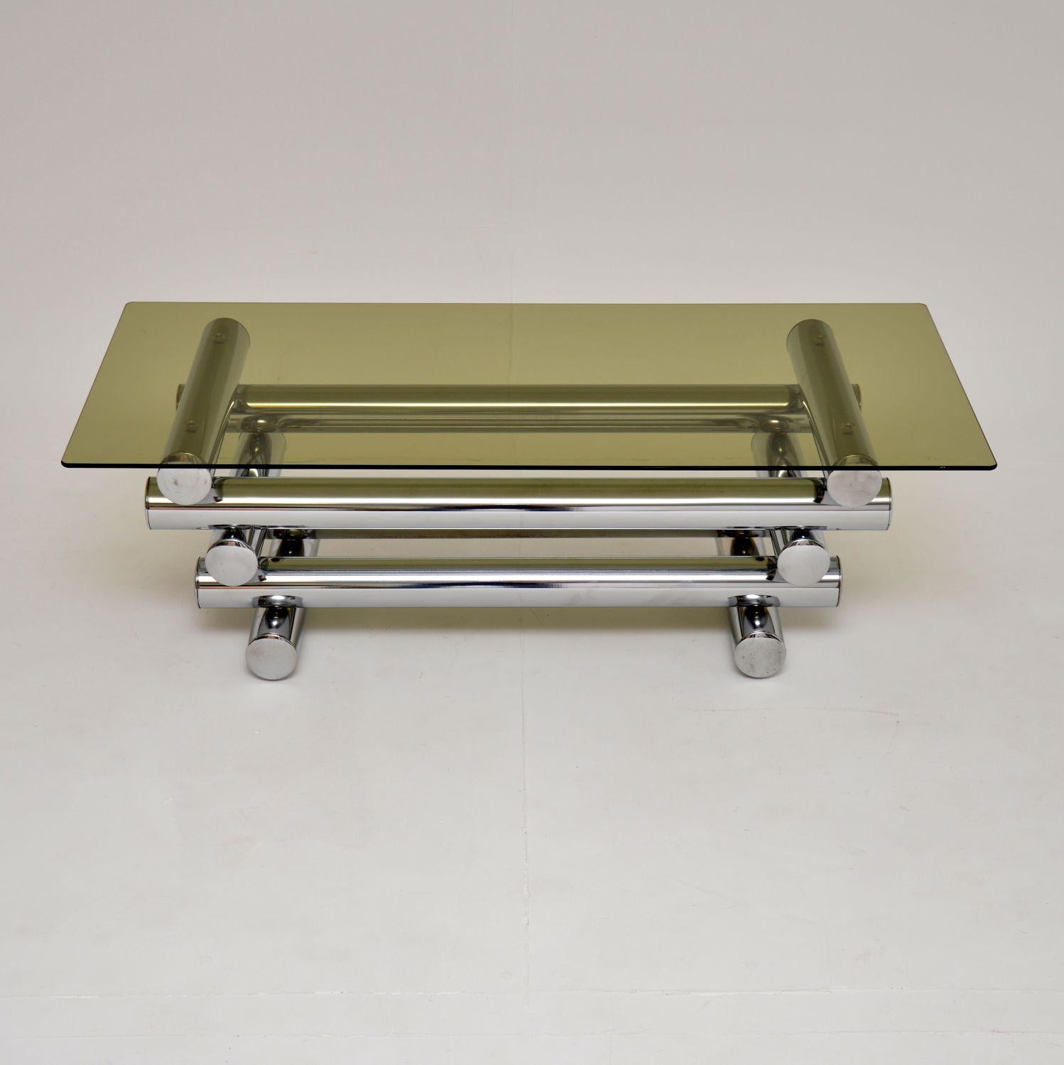 Brass 1970's Vintage Chrome Coffee Table by Pieff