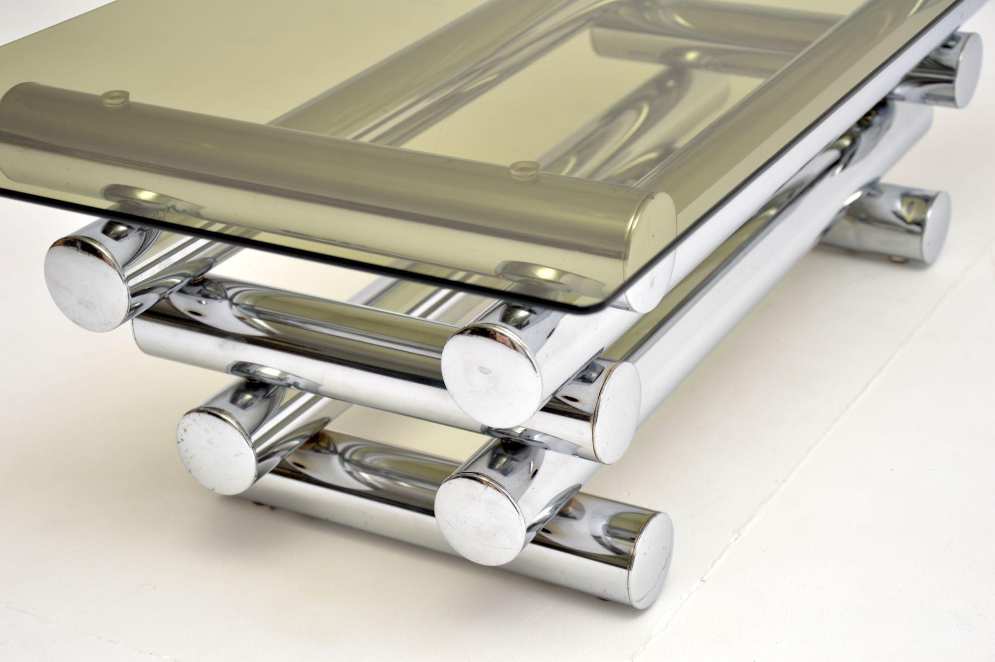1970's Vintage Chrome Coffee Table by Pieff 2