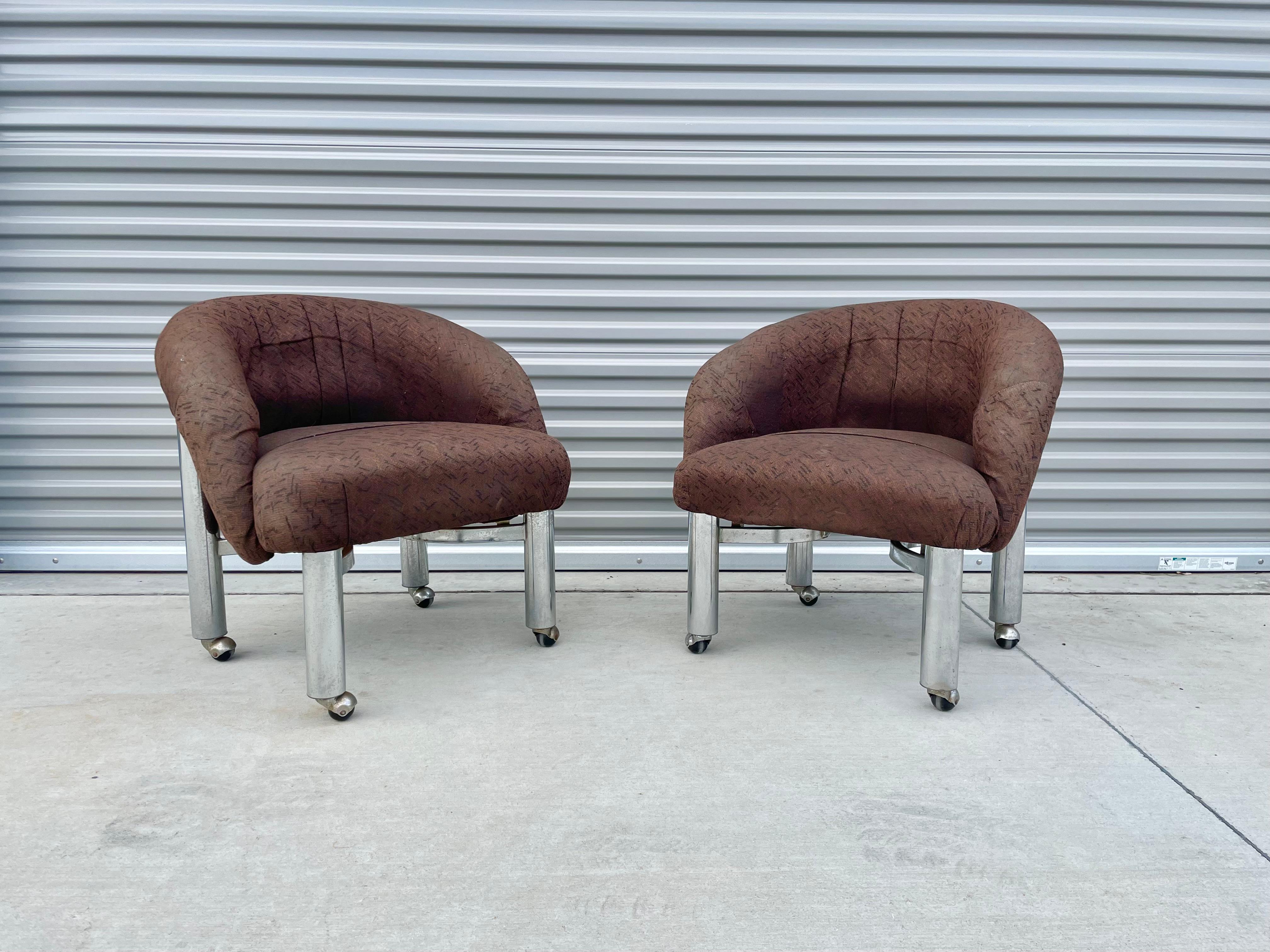 Fabric 1970s Vintage Chrome Dining Chairs For Sale