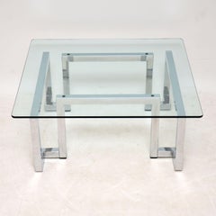 1970s Vintage Chrome and Glass Coffee Table by Pieff