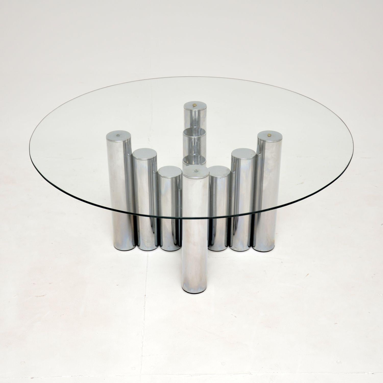 Mid-Century Modern 1970's Vintage Chrome & Glass Coffee Table by Pieff