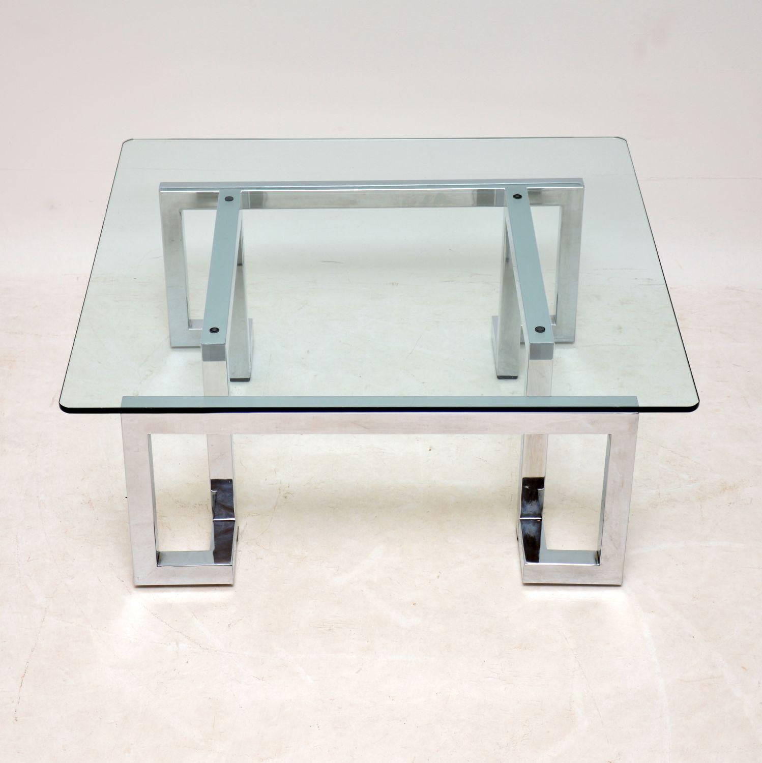 Mid-Century Modern 1970s Vintage Chrome and Glass Coffee Table by Pieff