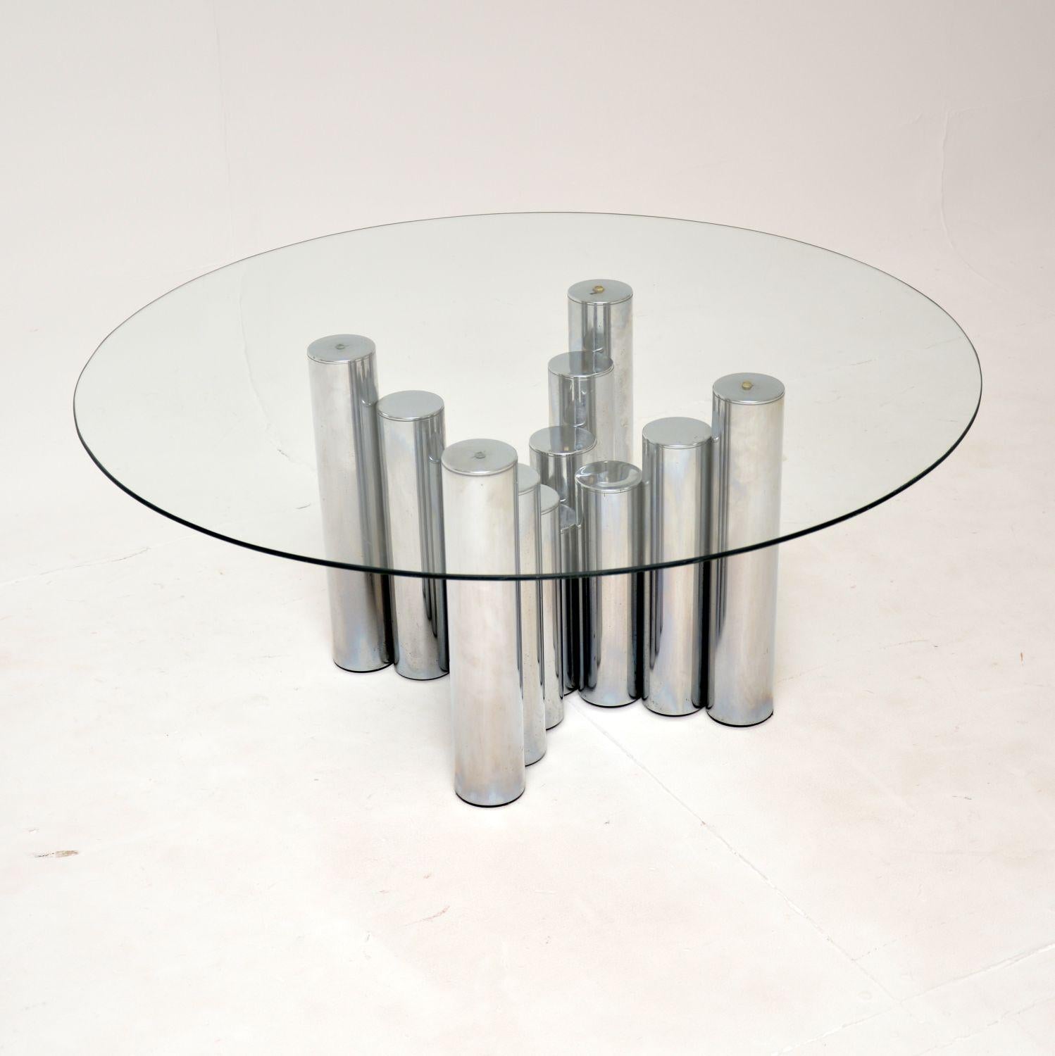 English 1970's Vintage Chrome & Glass Coffee Table by Pieff