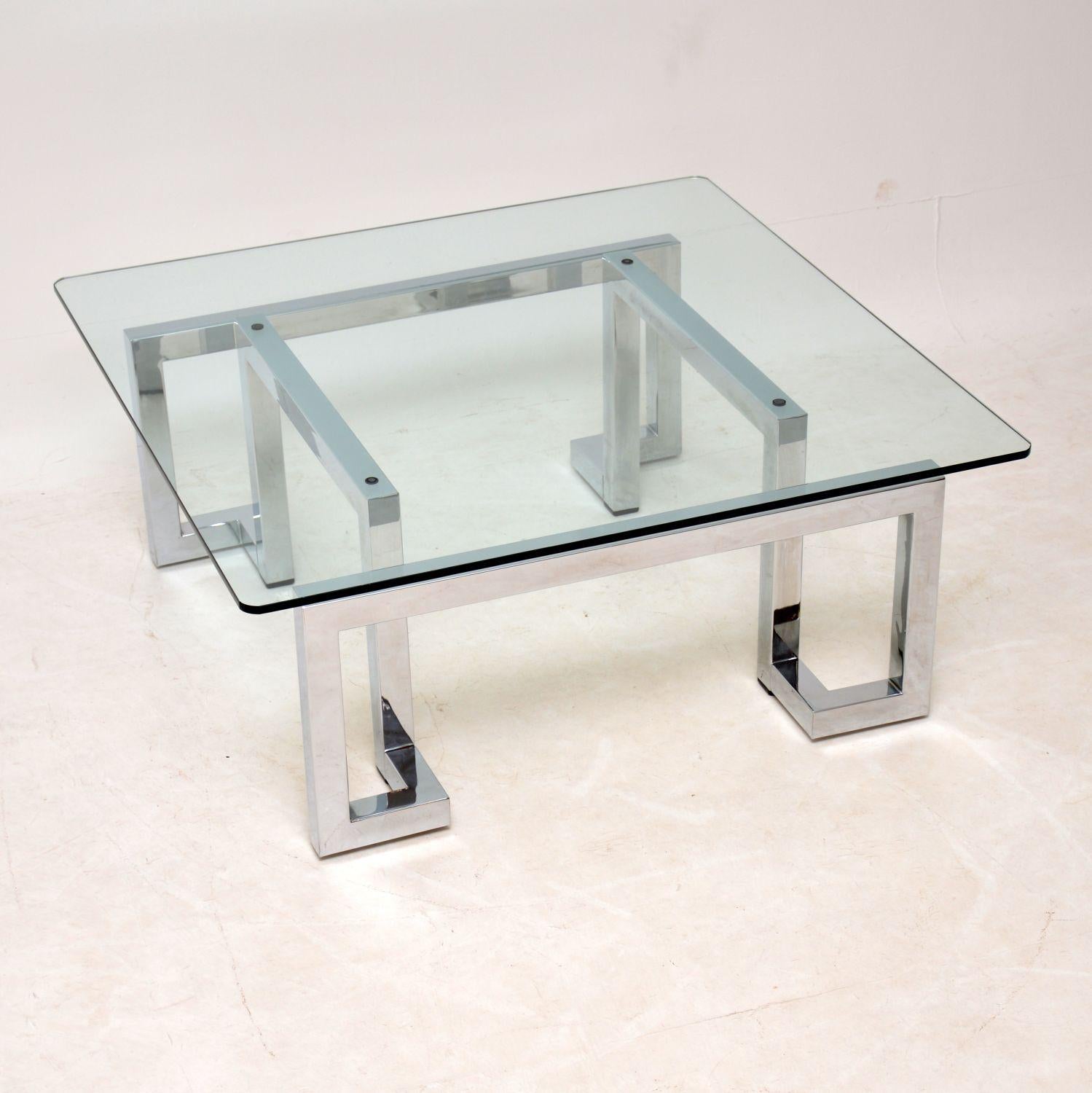 British 1970s Vintage Chrome and Glass Coffee Table by Pieff