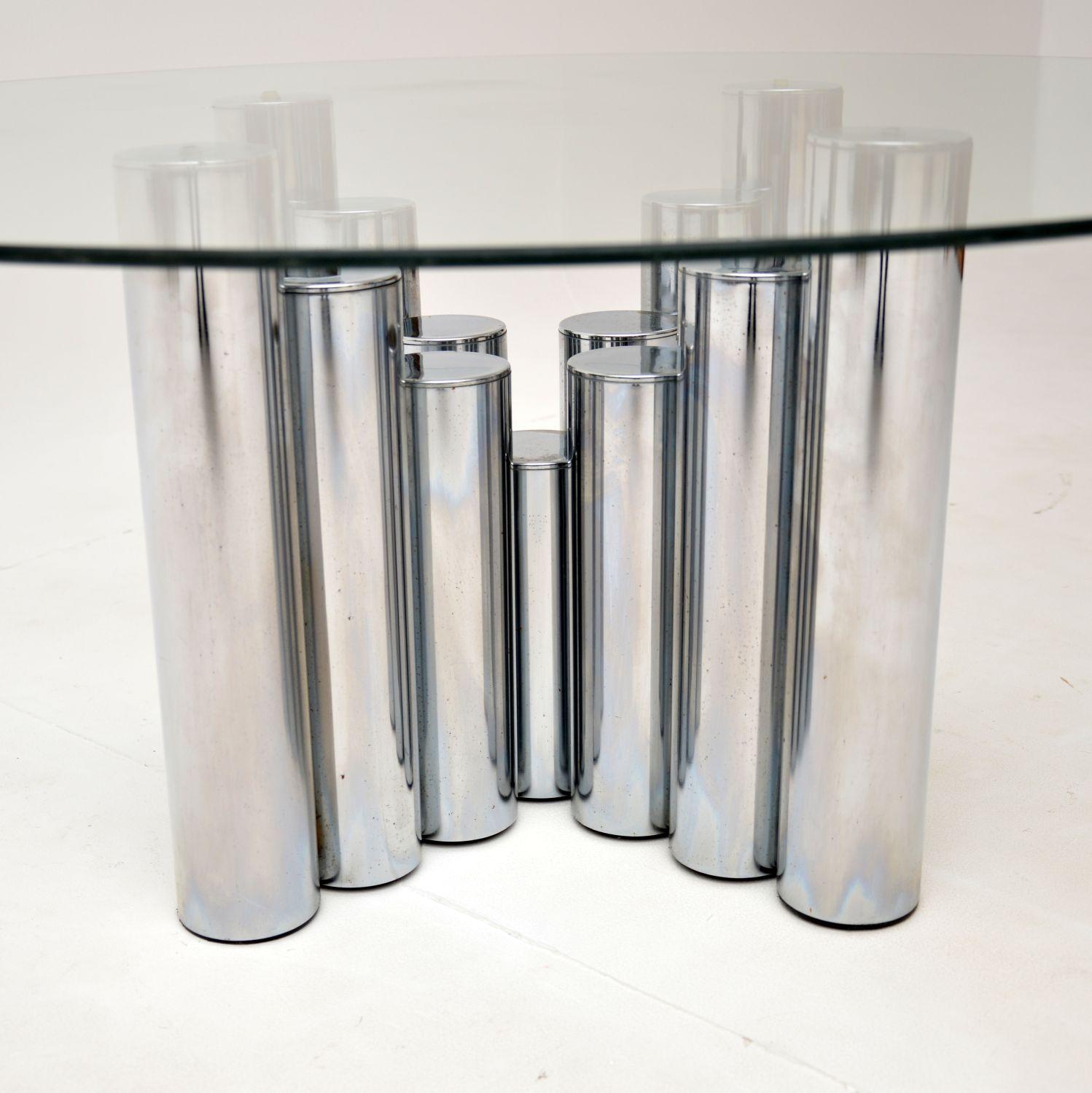 1970's Vintage Chrome & Glass Coffee Table by Pieff In Good Condition In London, GB