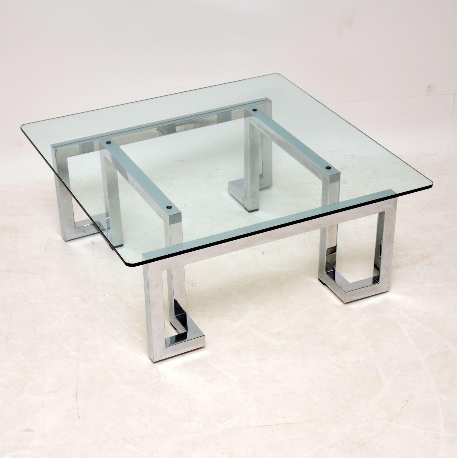 1970s Vintage Chrome and Glass Coffee Table by Pieff In Good Condition In London, GB