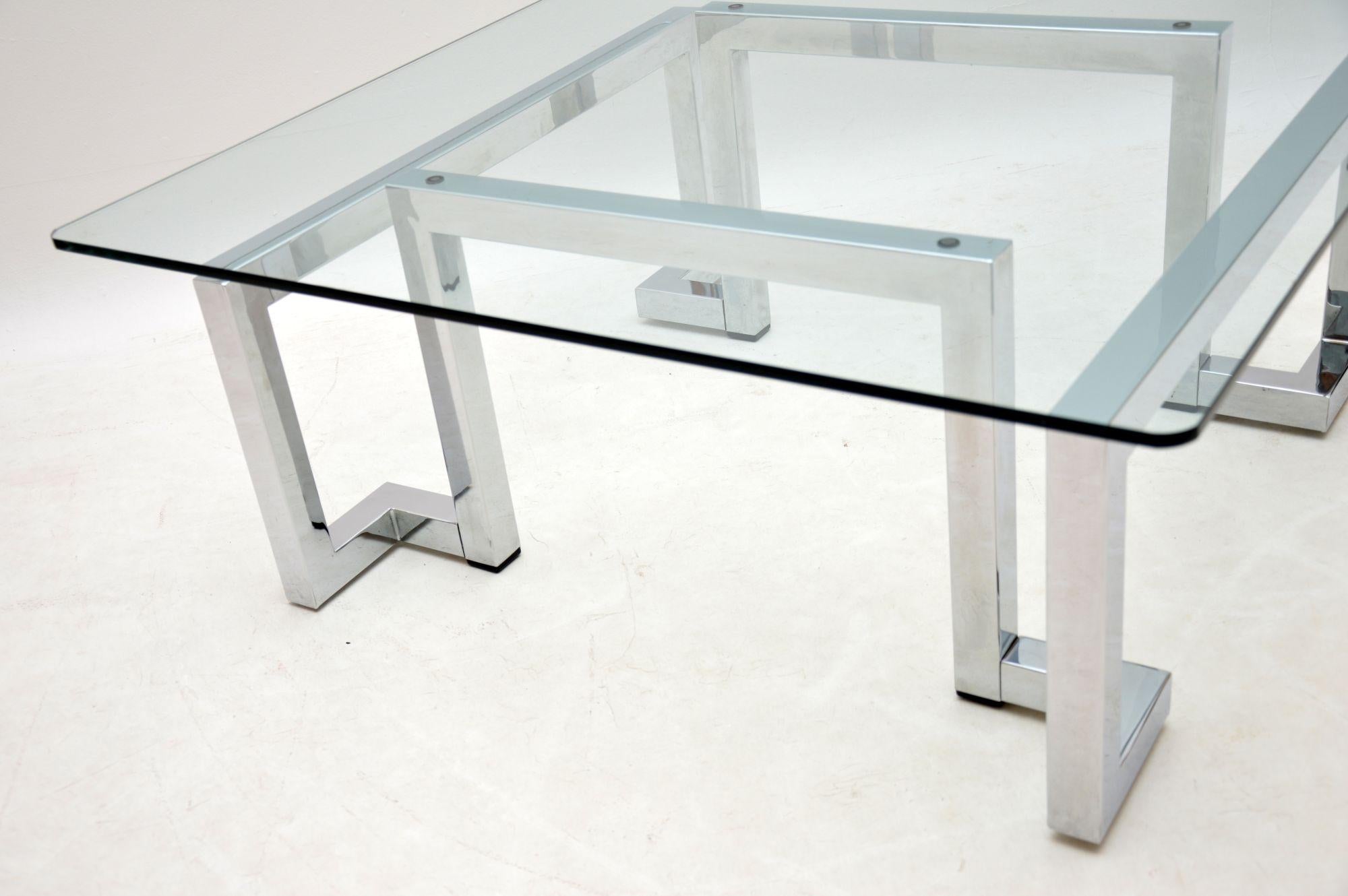 Late 20th Century 1970s Vintage Chrome and Glass Coffee Table by Pieff