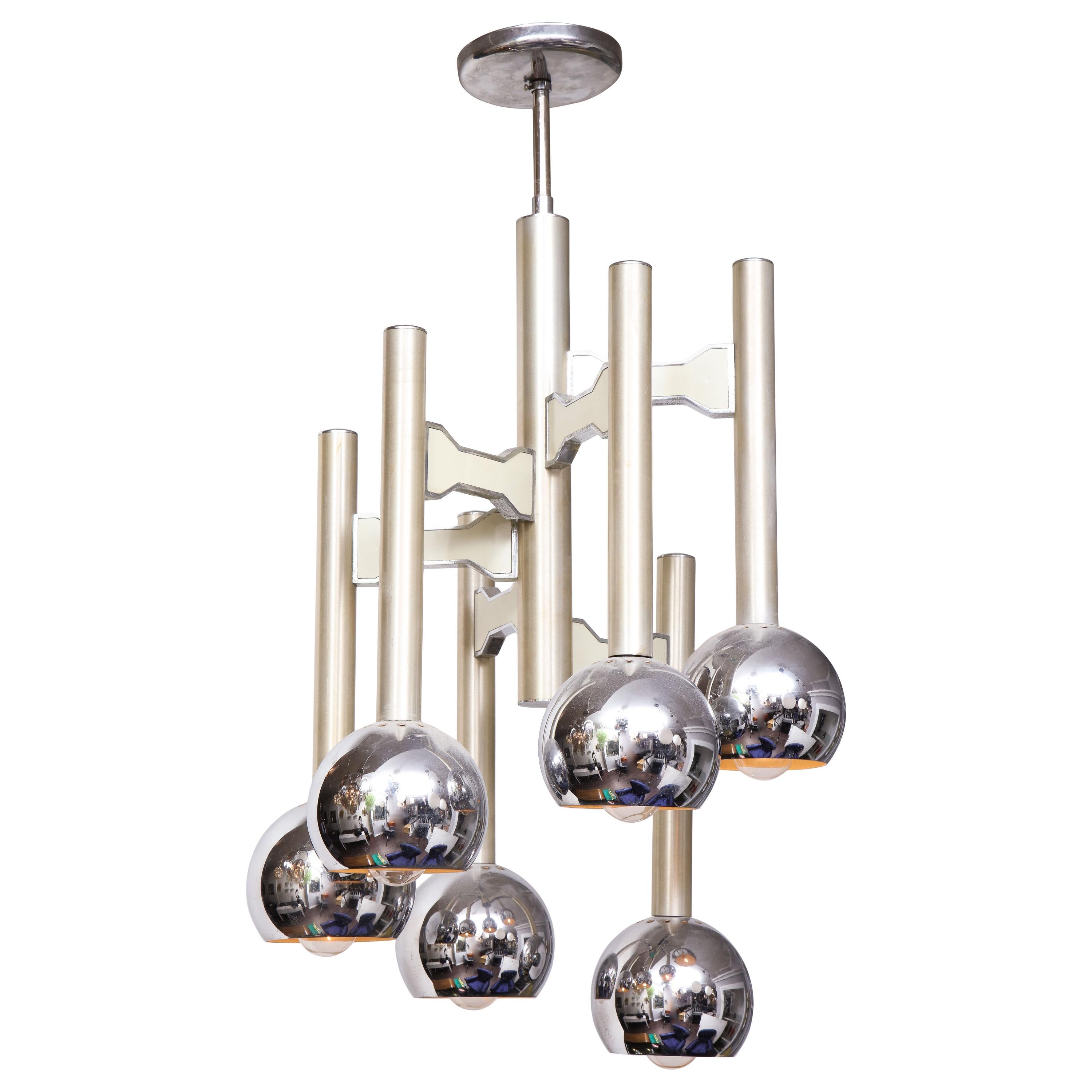 Vintage Style Multi Globe Chrome and Smoked Glass Light Fixture For Sale at 1stDibs