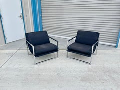 1970s Vintage Chrome "Scoop" Lounge Chairs Styled After Milo Baughman - a Pair