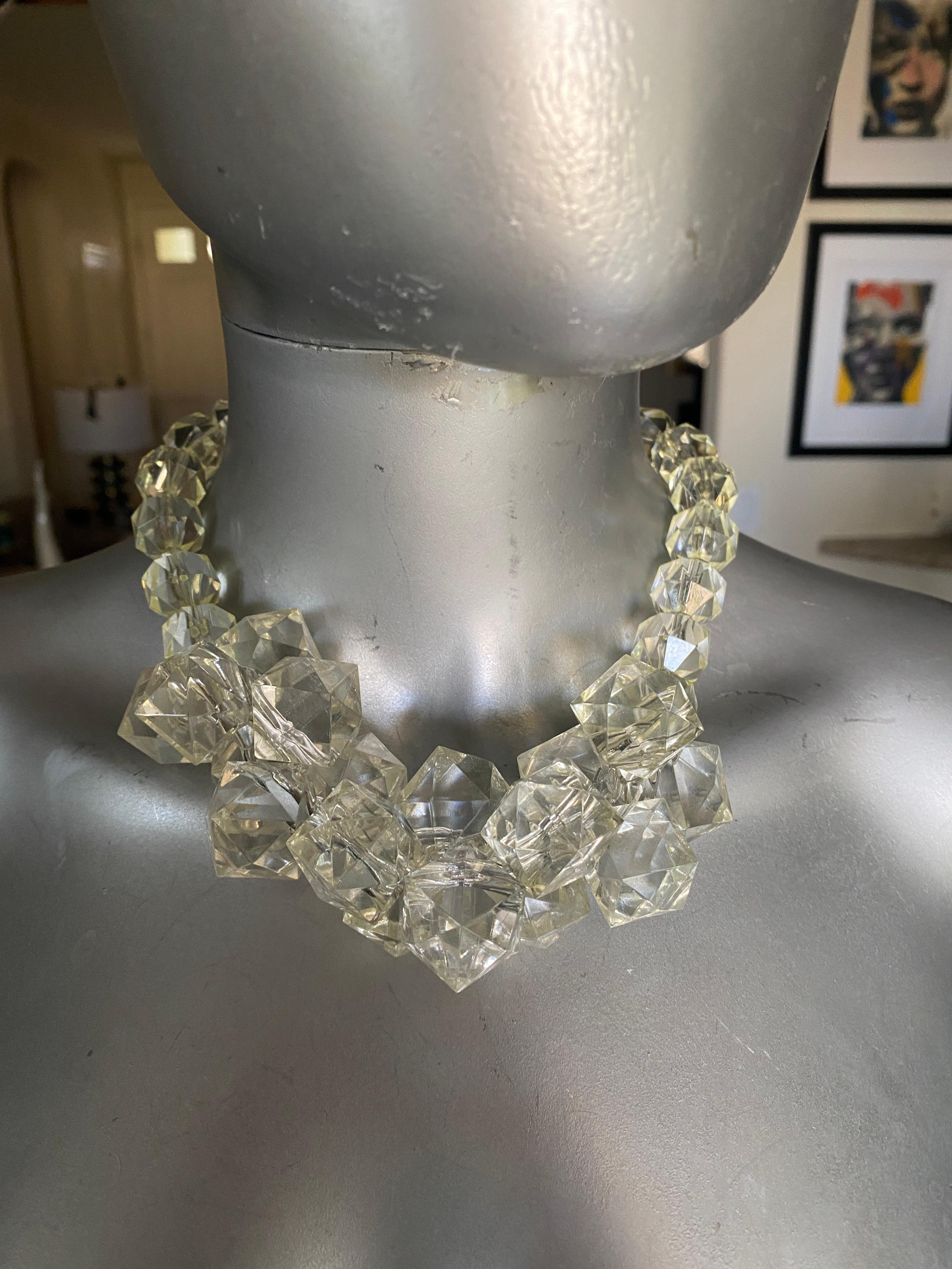 1970s Vintage Chunky Block Lucite Statement Necklace For Sale at 1stDibs