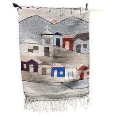 1970s Vintage Church Tapestry Mexican Town Textile Art