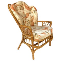 1970s Vintage Coastal Bent Rattan Peacock Chair with Original Upholstery