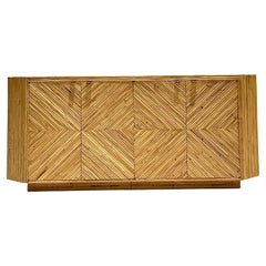 1970s Vintage Coastal Chevron Rattan Credenza