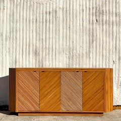 1970s Vintage Coastal Chevron Split Reed Credenza