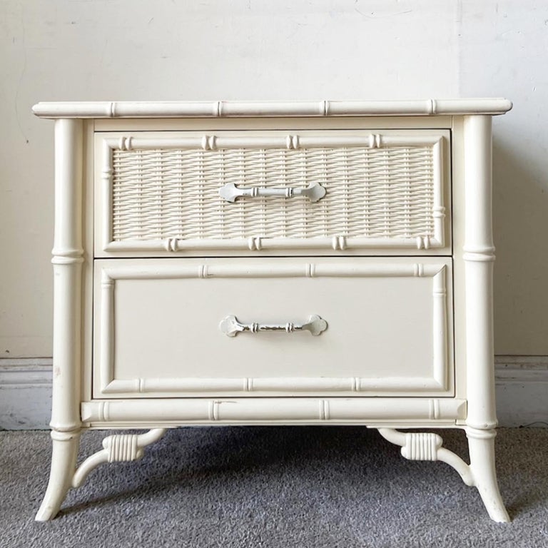 Incredible vintage coastal regency dresser by Stanley furniture. Features a cream finish with two spacious drawers.
 