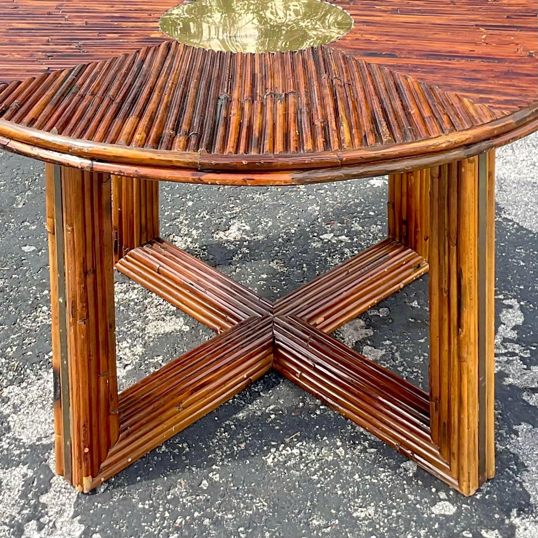 1970s Vintage Coastal Rattan and Brass Dining Table After Vivai Del Sud For Sale 3