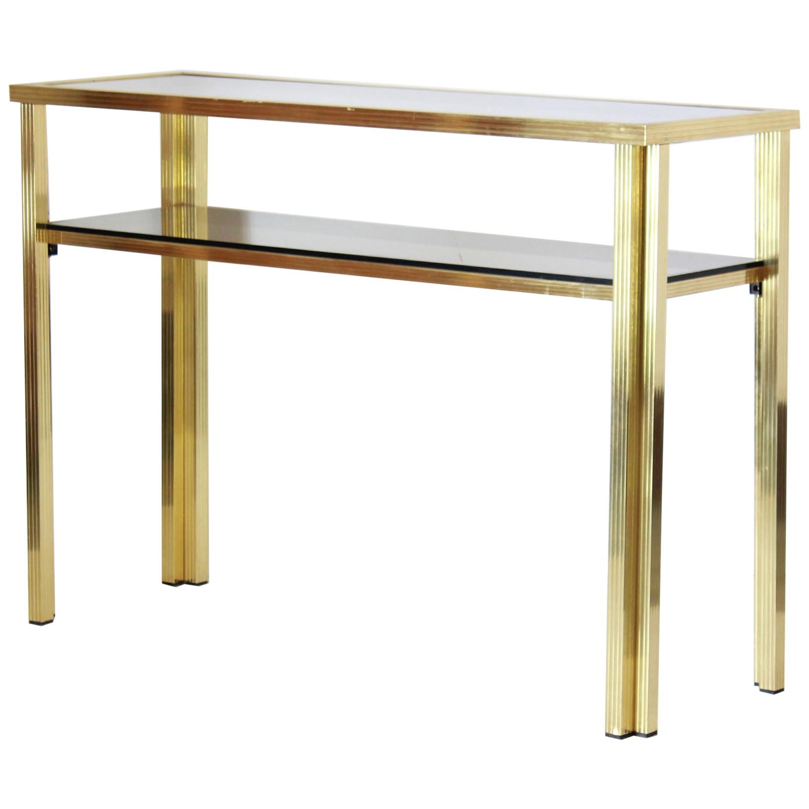 1970s Vintage Consolle Table with Goldenrod Structure and Smoked Glass