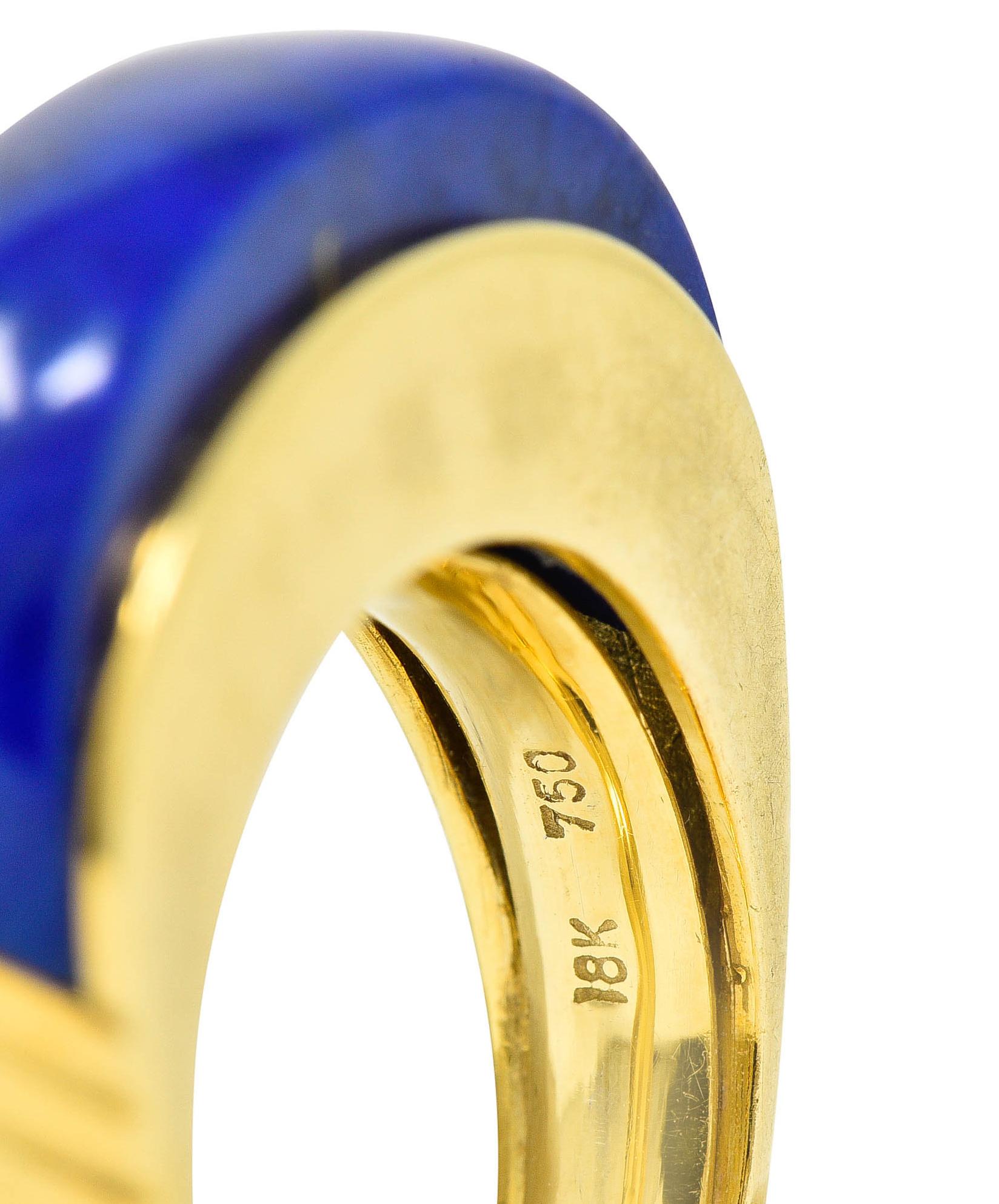 1970's Vintage Coral Lapis Agate Diamond 18 Karat Gold Stackable Band Rings In Excellent Condition In Philadelphia, PA
